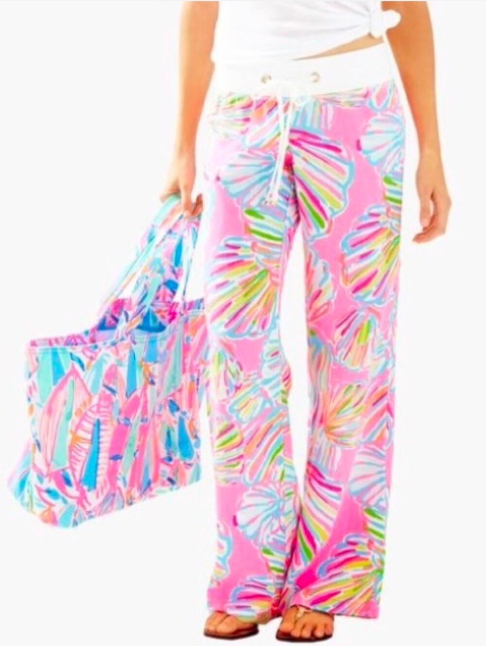 Lilly Pulitzer 100% Linen The Beach Pants Adjustable Waist Straight Leg L